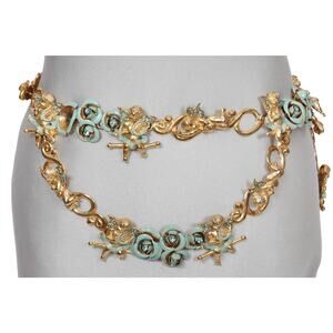 gilt rhinestone belt blue